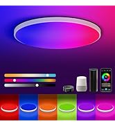 AFINSEA Smart LED Ceiling Light WiFi, 12inch RGB Flush Mount Ceiling Light Fixture, 16 Million DI...