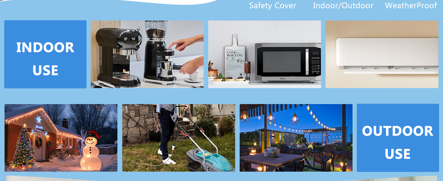 Outdoor Waterproof On/Off Switch Extension Cord, Heavy Duty 125v/250v Black SJTW Cord