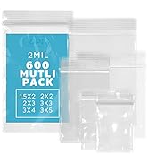 ASSORTED COMBO PLASTIC ZIP BAGS - GPI 600 Pack - 2 mil, 6 Sizes, 1.5x2 - 2x2 - 2x3 - 3x3 - 3x4-3x...