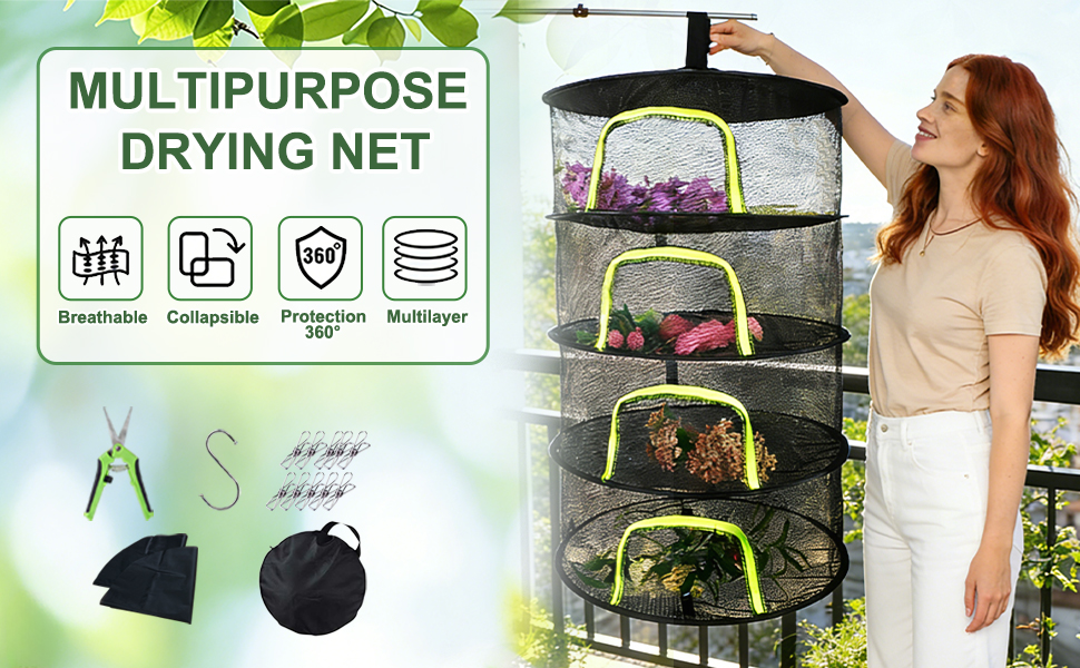 4-layer breathable collapsible hangs drying net. For herbs/flowers/produce.Garden/balcony drying.XX