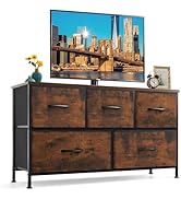 5-Drawer Dresser for Bedroom, Anti-Tip Wide Storage Organizer Fabric Chest of Drawers TV Stand fo...