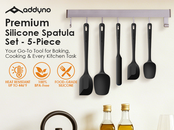 Addyno 5-piece silicone spatula set, heat-resistant, BPA-free, food-grade for cooking