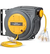SURAIELEC 12 Gauge Retractable Extension Cord Reel, 60 FT 12AWG/3C SJTW Heavy Duty Power Cord, 3 ...