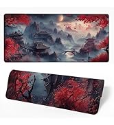 Desk Pad Red Night Full Moon Desk Mat for Keyboard and Mouse, Large XXL Gaming Mouse Pad with Sti...