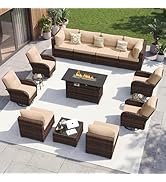 Aoxun 14 Piece Outdoor Patio Furniture Set with 44'' Fire Pit Table, Wicker Rattan Outdoor Furnit...