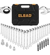 ELEAD 33-Piece Combination Ratchet Wrench Set | SAE &amp; Metric Sizes (1/4" to 3/4" &amp; 6-18mm) | 72-T...