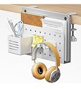 PEGZONE Desk Side Storage Organizer, No Drill Under Desk Laptop Holder, Clamp on Desk Shelf with ...