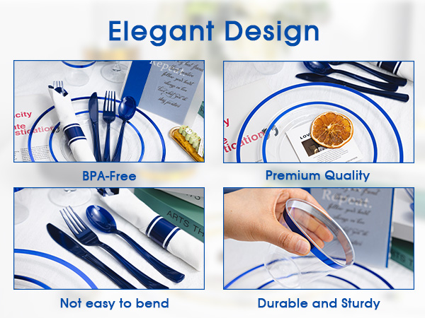 blue plastic dinnerware set