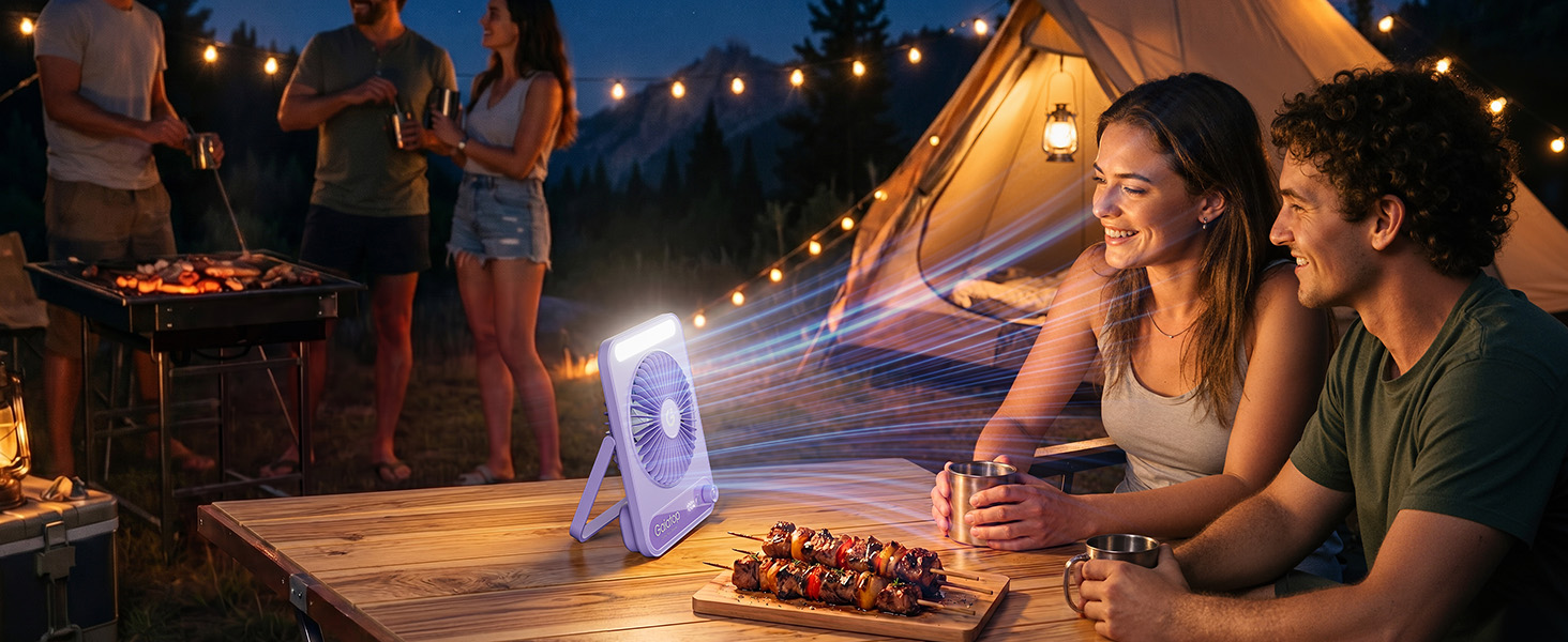 Battery powered fan for camping, picnic, and outdoor travel