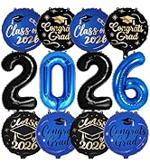 PartyWoo Graduation Balloons Class of 2026 Black Blue Gold 12pcs Balloons 40 Inch 2026 Foil Numbe...