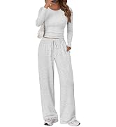 Trendy Queen Women's 2 Piece Matching Lounge Set Long Sleeve Side Ruching Top Wide Leg Drawstring...