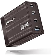 ACOUCOU 100W USB C Charger, 4-Port GaN Fast Charging Foldable Compact Laptop Charger Power Adapte...