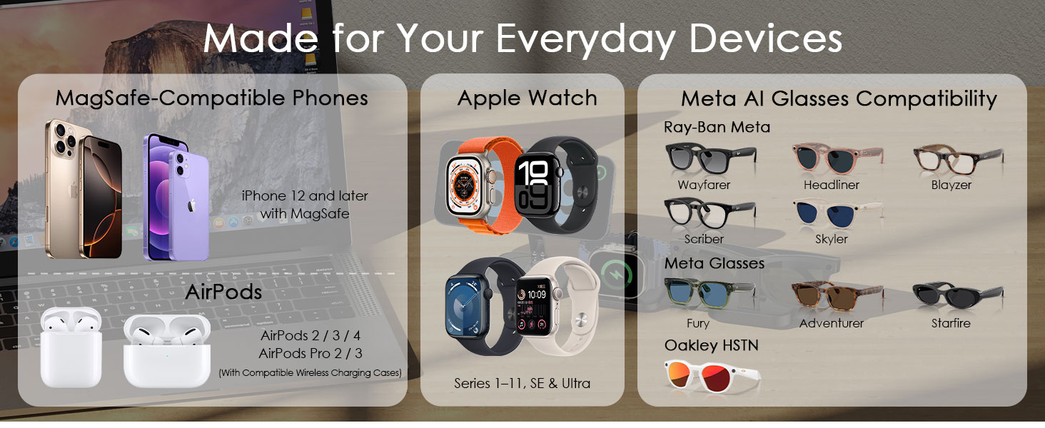 3 in 1 meta foldable charging station rayban apple watch iphone