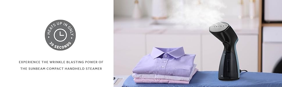 Experience the wrinkle blasting power of the sunbeam compact handheld steamer