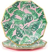 Coterie Tropical Luau Paper Plates (Set of 10 Large Plates) - Cute Palm Leaf Plates For Summer Pa...