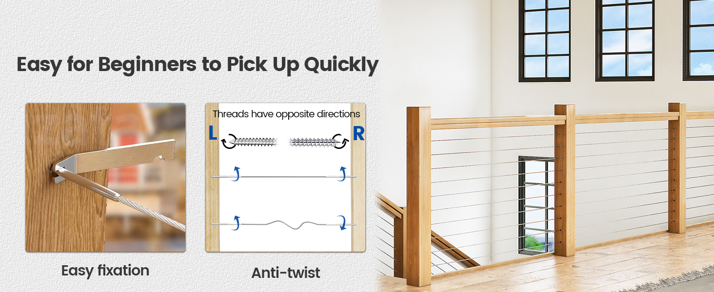 Easy installation cable railing kit