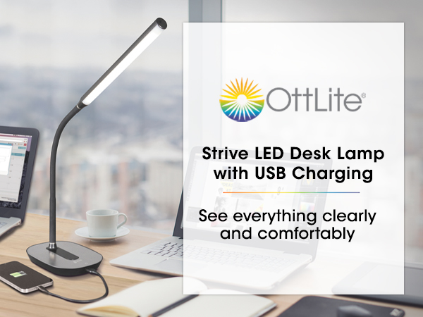 Strive LED Desk Lamp with USB Charging Port Charger Charges Phones Tablets Smartphones Flexible Neck