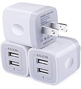 Wall Charger, 3Pack 5V/2.1A AILKIN 2-Port USB Wall Charger Home Travel Plug Power AC Adapter Fast...
