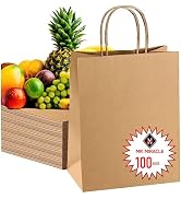Mr. Miracle 57 Lb Large Kraft Paper Grocery Bags with Handles - 100 Count, 12 x 17 x 7 - Durable,...