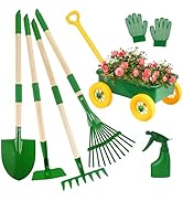 Duckura Kids Gardening Tools Set - 7pcs Wheelbarrow Set Outdoor Toy for Kids with Shovel, Rake, L...