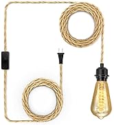 LYOOWNG Plug in Pendant Light Cord, Farmhouse Hanging Lights with Plug in Cord, 15FT Hemp Rope Pl...