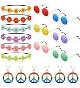 NEBURORA 18Pcs Hippie Costume Accessories Set 60s 70s Hippie Costume Accessories Set Daisy Headba...