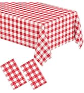 WNINK 2 Pack Red Gingham Tablecloth Rectangular Red and White Checkered Tablecloths Disposable Pl...