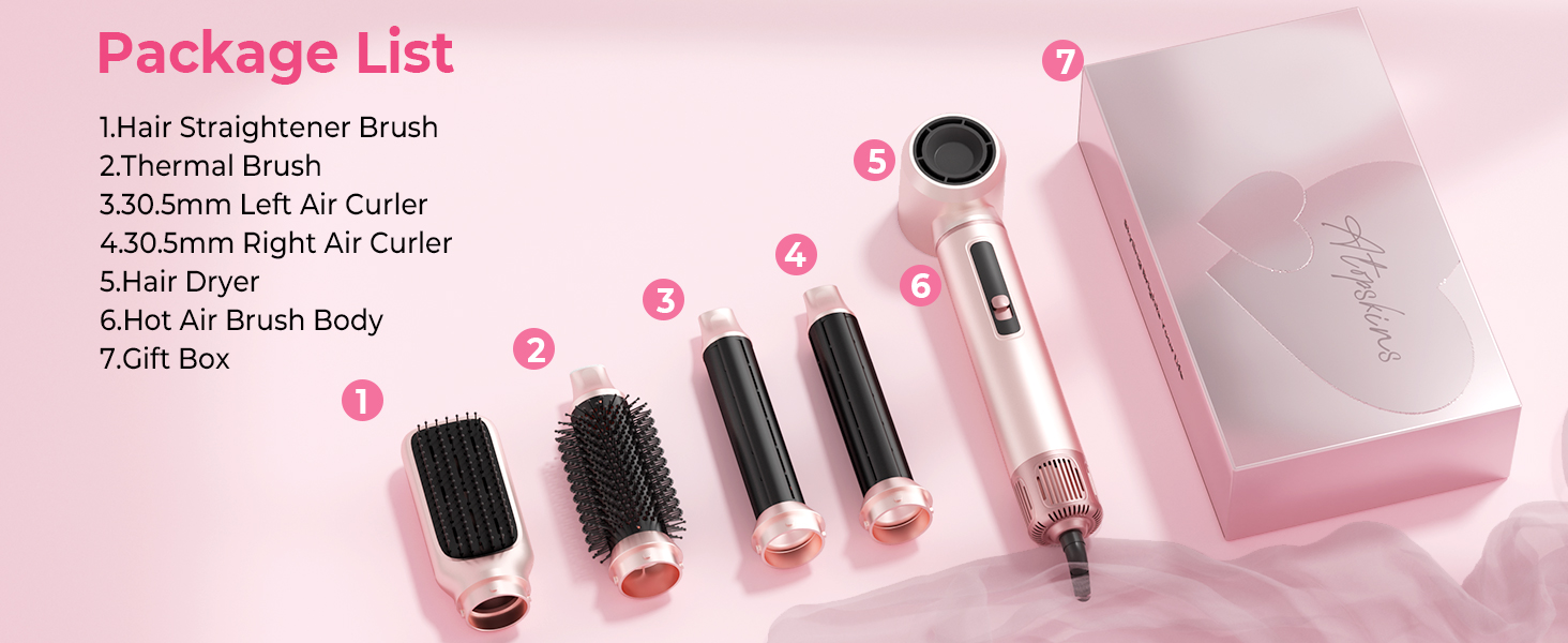 Hair Straightener Thermal Brush Left Air Curler Right Air Curler Hair Dryer Hot Air Brush Gift Box