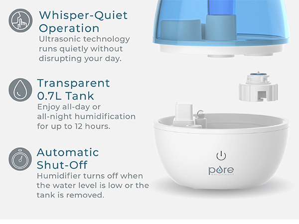 thoughtfully designed transparent tank night light whisper quiet auto shut off compact lightweight