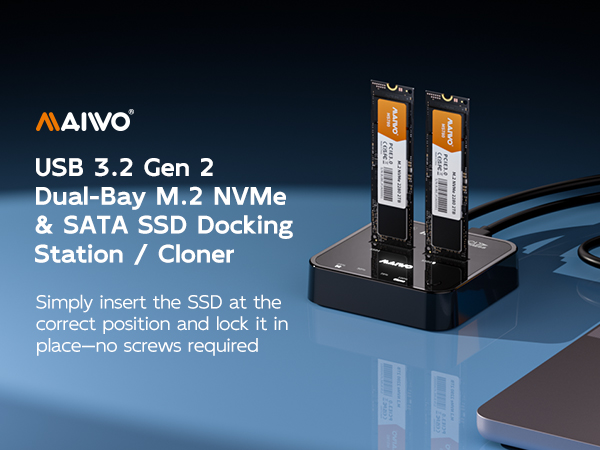 Dual M.2 NVMe SATA SSD Cloner 20Gbps USB 3.2 Gen 2x2 External SSD Offline Duplicator