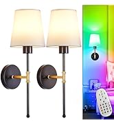 Depuley Battery Operated Wall Sconce: Set of 2 19.99" Wireless Wall Lights with Remote for Bedroo...
