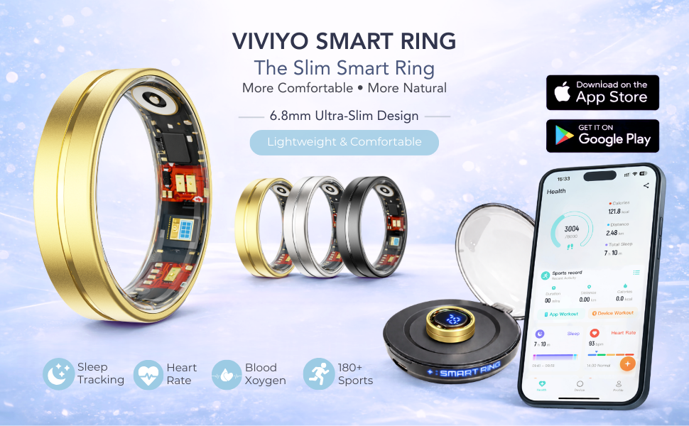 VIVIYO smart ring ultra slim wearable ring with health tracking and mobile app