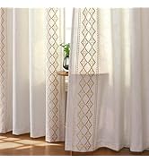 Joydeco Gold Embroidered Curtains 63 Inch Long 2 Panel Set, Victoria Decorative Linen Drapes for ...