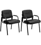 Sweetcrispy Office Reception Guest Chair No Wheels Set of 2, Leather Stationary Waiting Room Chai...