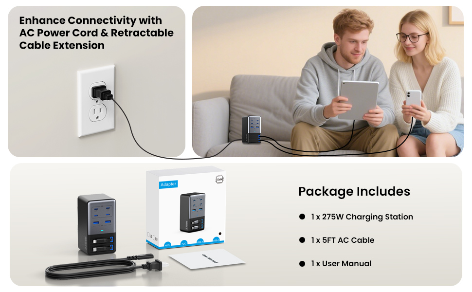USB C Wall Charger,GaN Fast Charging Station,PD QC Foldable Charger Block Portable Laptop Adapter