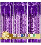 TONIFUL 3Pcs Purple Door Streamers,Purple Photo Booth Backdrop,Metallic Streamers Purple Foil Fri...
