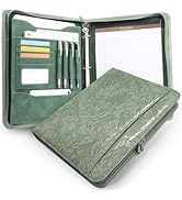 FORTAVEM Embossed Faux Leather Zippered Padfolio with 3 Ring Binder, Executive Organizer Binder f...