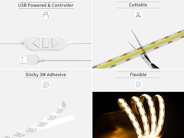 GINGSOW USB 5V COB LED Strip light