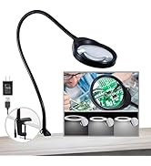 OukaiPDOK Magnifying Glass with Light and Stand 10x Magnifying Flexible Gooseneck LED Desk Lamp H...