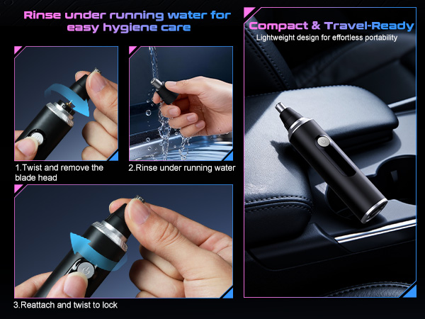 Portable nose and ear trimmer with LED display for daily grooming