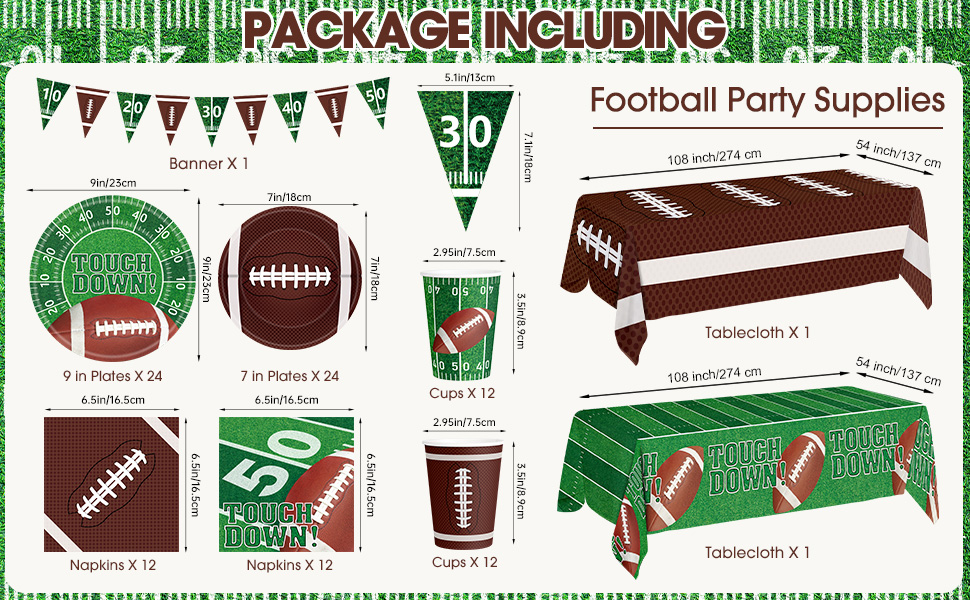 Football Theme Party Decorations Plates Napkins Cups Banner Tablecloth Table Decor