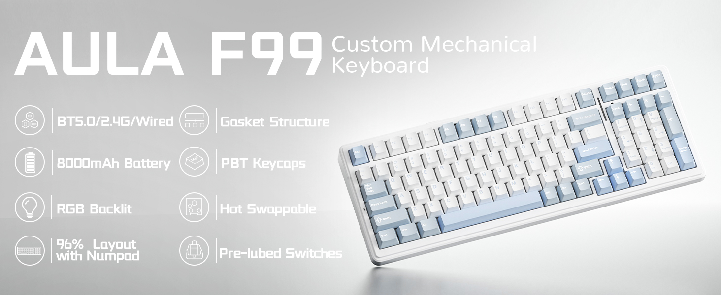 AULA F99 Silent mechanical keyboard wireless customizable RGB backlight keyboard