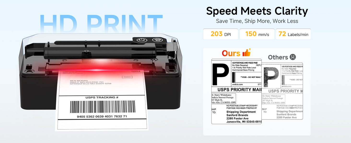 203 DPI High-Definition commercial grade shipping label printer compatible with UPS FedEx USPS DHL