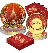 72PCS Christmas Plates and Napkins for Party Decorations, Set of 24 Merry Christmas Disposable Ta...