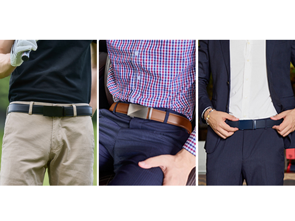 Display of belts in different colors