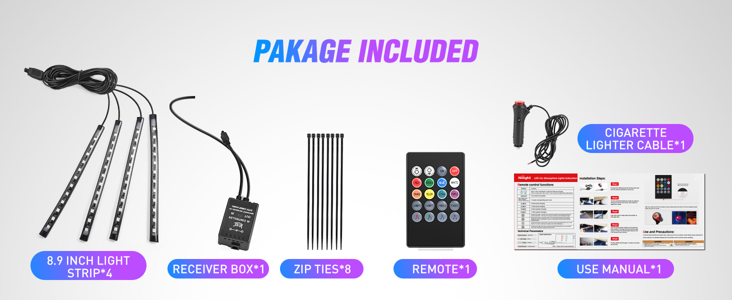 4PCS 48 LED Interior Lights DC 12V Multicolor Music Car Strip Light Under Dash Lighting Kit