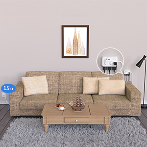 Extension Cord 15 ft Surge Protector Power Strip Flat Plug Indoor Dorm Room Essentials