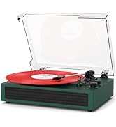 MANGOSTAN Bluetooth Record Player, Vintage Turntable with Treble &amp; Bass Control, Built-in Stereo ...