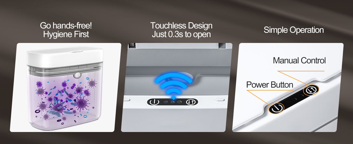 hands free trash can · automatic garbage can · self opening trash can · 0.3 second sensor