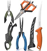 pullther fishing 5PC Fishing Tool Kit - Fillet Knife, 2PC Fishing Pliers, 6.2" Fishing Braid Scis...